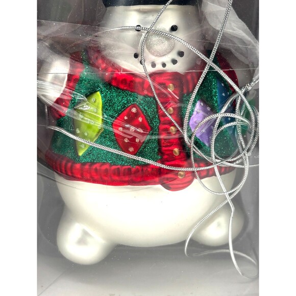 NWT Department 56‎ Mercury Glass Snowman Stocking 8" Ornament Hand Painted Large - Picture 9 of 11
